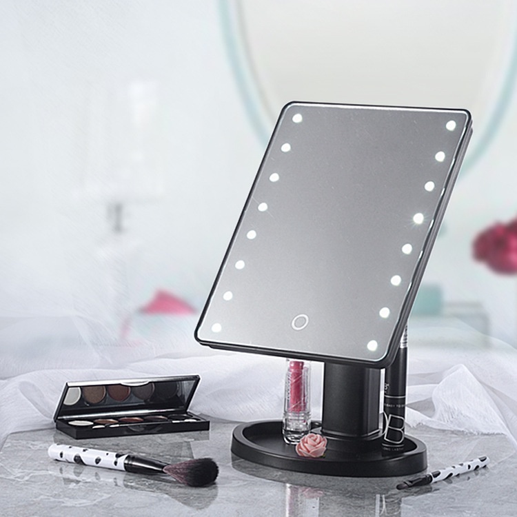 Gương trang điểm để bàn 22 bóng đèn LED, gương led để bàn hình chữ nhật cảm ứng xoay 360 độ