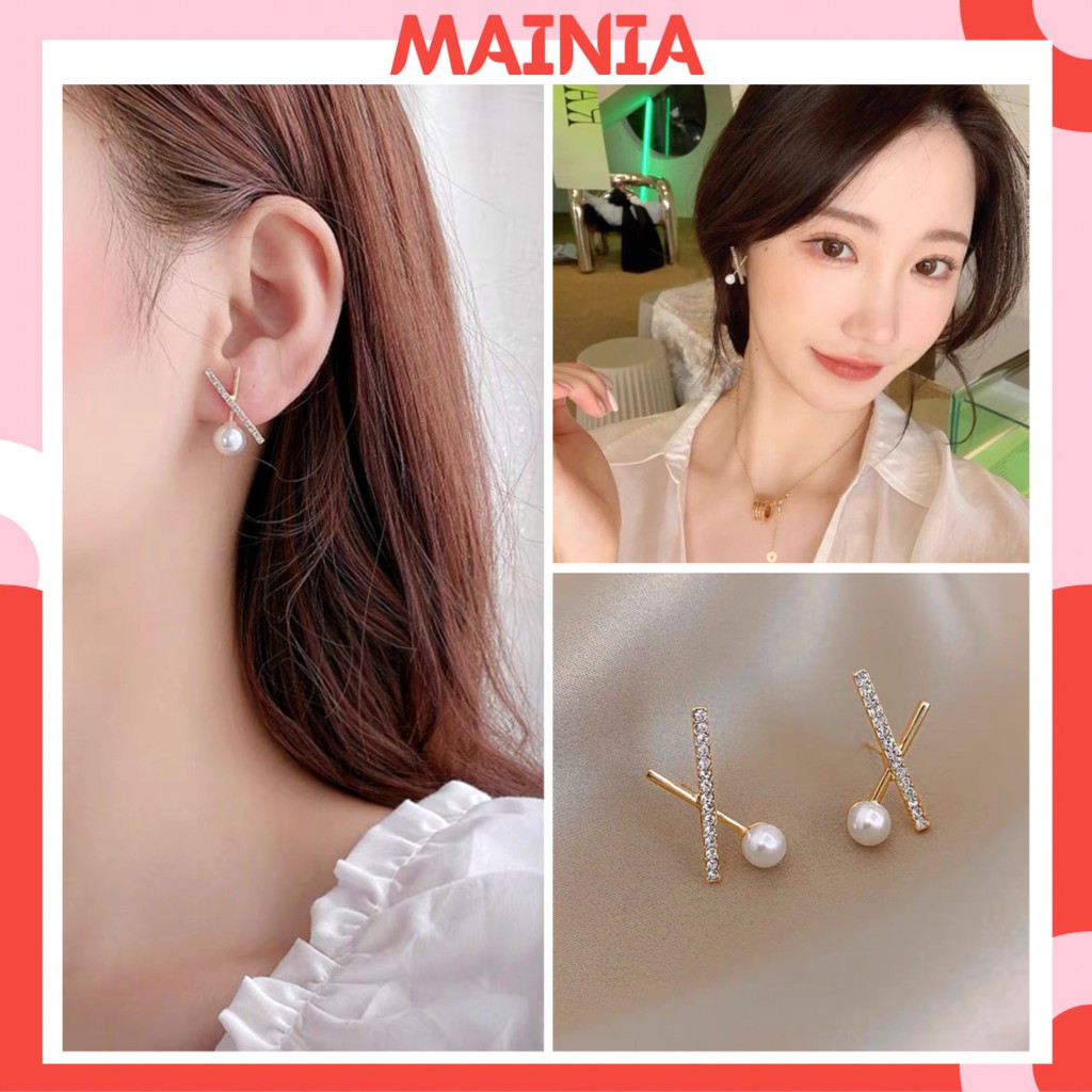 [ Bao Đẹp ] Bông Tai Hàn Quốc Chữ X Đính Đá Thanh Lịch Sang Trọng Mainia Shop
