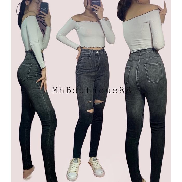 Quần jean nữ lưng cao màu loang nhẹ MhBoutique88, chất co dãn vừa chuẩn form size ( ảnh, video thật từ shop )