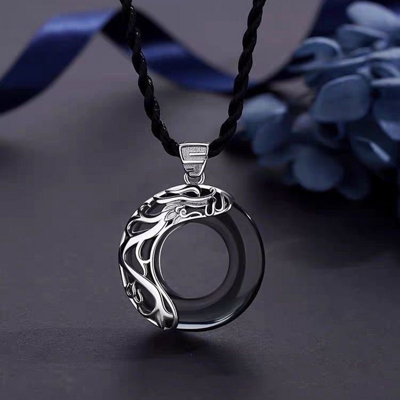Vòng cổ mặt đá ngọc bích giả màu trắng đen phong cách cổ điển thời trang cho nam và nữ