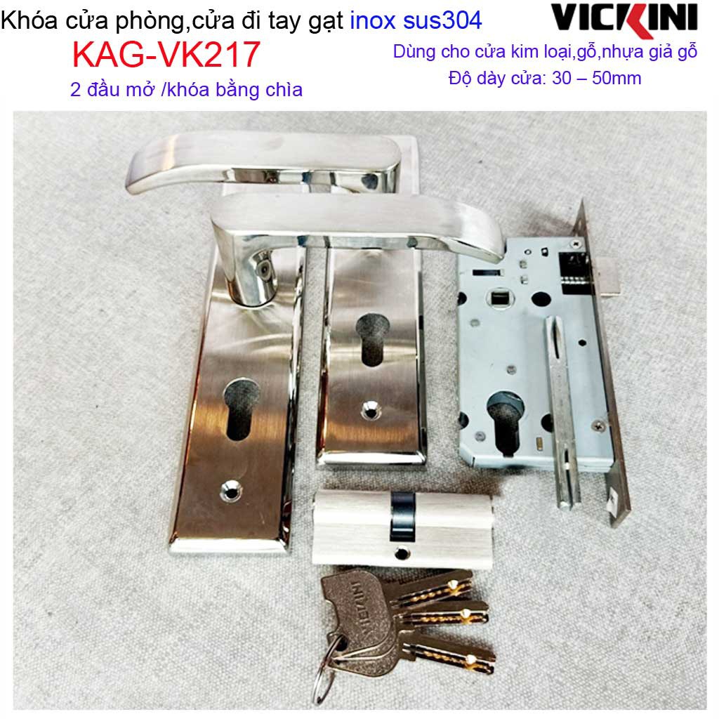 Khóa tay gạt Vickini, khóa tay gạt 2 đầu chìa, khóa cửa phòng tay gạt trọn bộ KAG-VK217