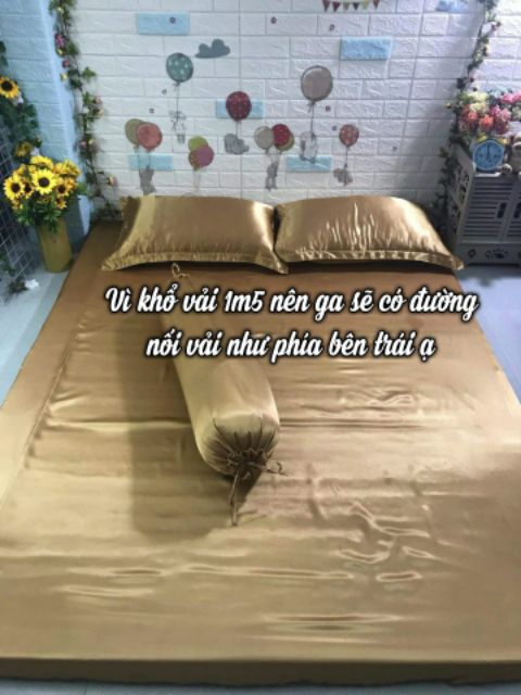 Bộ drap phi lụa mát mịn 4 món - ga giường + 3 vỏ gối  M4, M6, M8 15cm