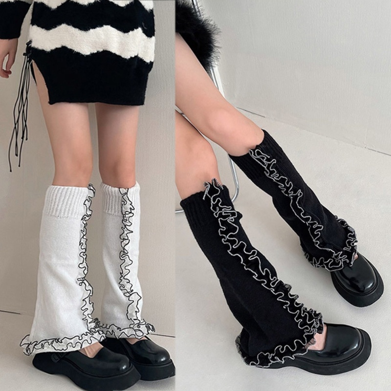 Han Vớ Dệt Kim Ống Loe Phối Bèo Phong Cách Harajuku Giữ Ấm Chân Mùa Đông Cho Nữ