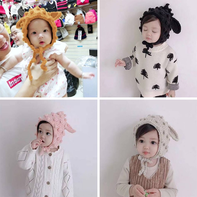 Mũ trùm đầu dệt kim thiết kế đáng yêu cho bé