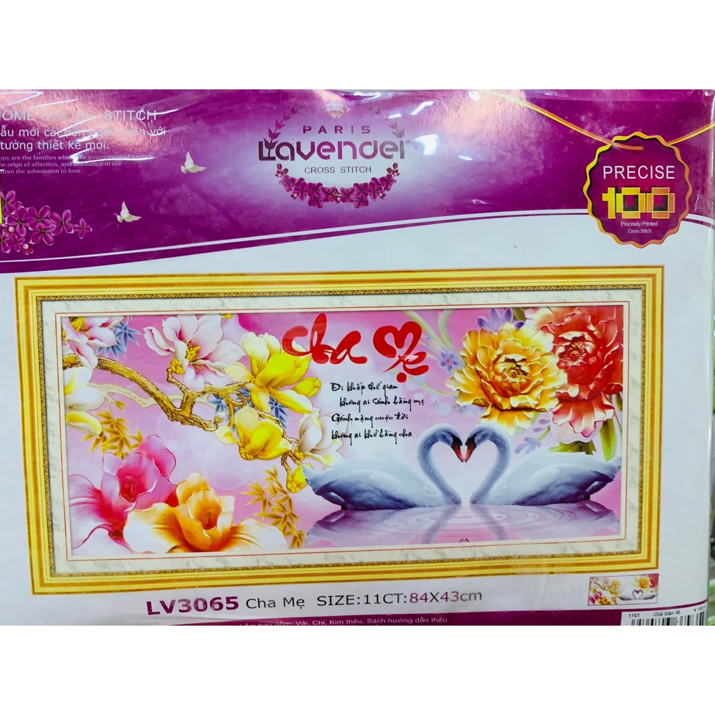 Tranh thêu chữ thập cha mẹ KT:84x43cm,tranh chưa thêu.Tặng kéo và xỏ chỉ.