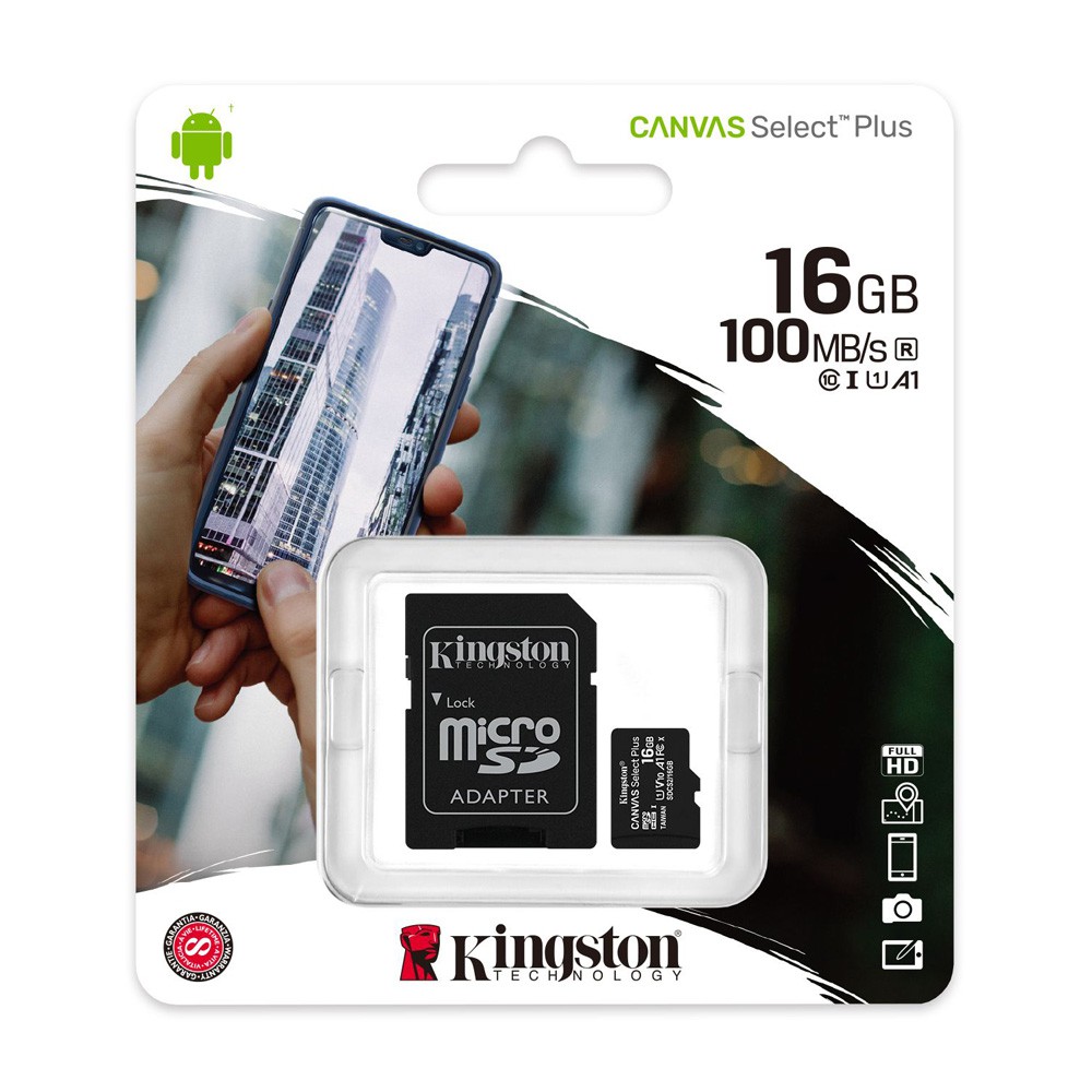 Thẻ Nhớ MicroSDHC Kingston Canvas Select Plus 16GB Class 10 U1 100MB/s SDCS2/16GB (Kèm Adapter)