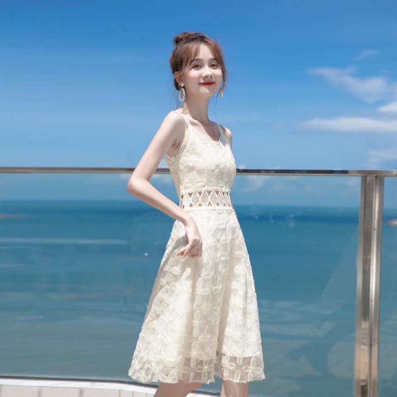 Váy Liền Tôn Dáng Gầy Chít Eo Kiểu Pháp Dáng Người Nhỏ Váy Hai Dây Khí Chất Mùa Xuân Và Mùa Hè