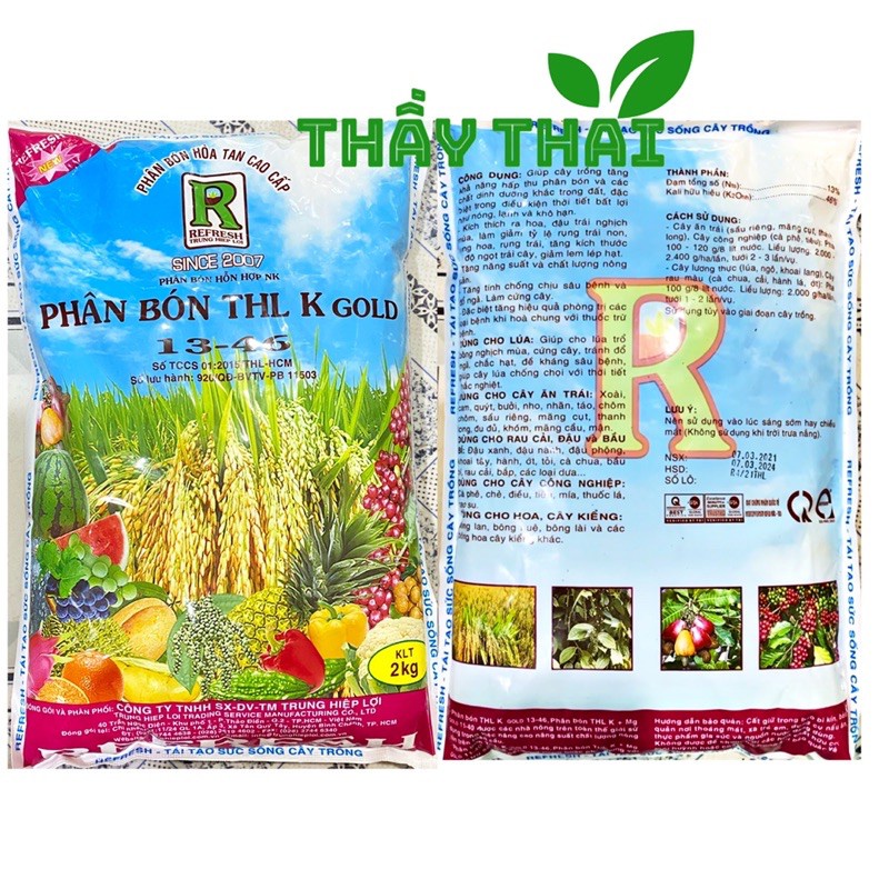 Kali trắng KNO3 THL [CHÍNH HÃNG] Phân Bón Hòa Tan Cao Cấp THL K Gold  (13 - 46 ) Gói 2kg Multi K Gold-Kích thích ra hoa