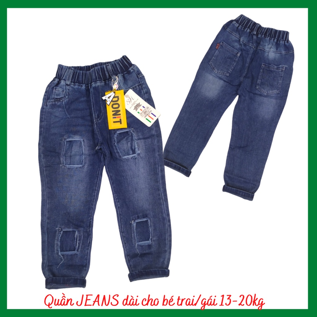 Quần jeans dài mềm cá tính cho bé trai/gái 13-20kg