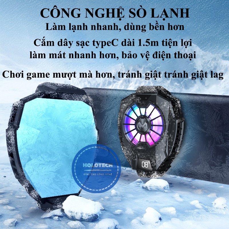 Quạt Tản Nhiệt Điện Thoại Gaming Sò Lạnh HOLOCOM DL05 Led RGB Làm Mát Nhanh - Giảm Nhiệt Cho Điện Thoại Khi Chơi Game