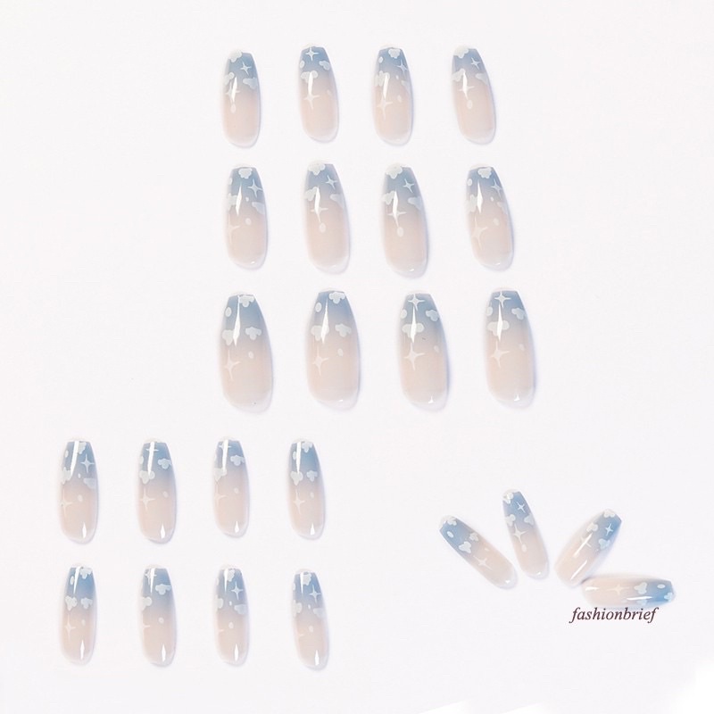 [Hàng có sẳn]Bộ 24 móng giả hoạ tiết vân mây xinh xắn