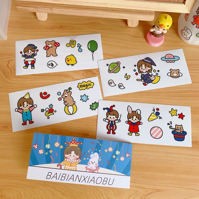 Set 4 tấm sticker cô gái Béo shop in hình hoạ tiết đáng yêu trang trí sổ vở bookmart giấy tập tủ kệ decor bàn học ST05