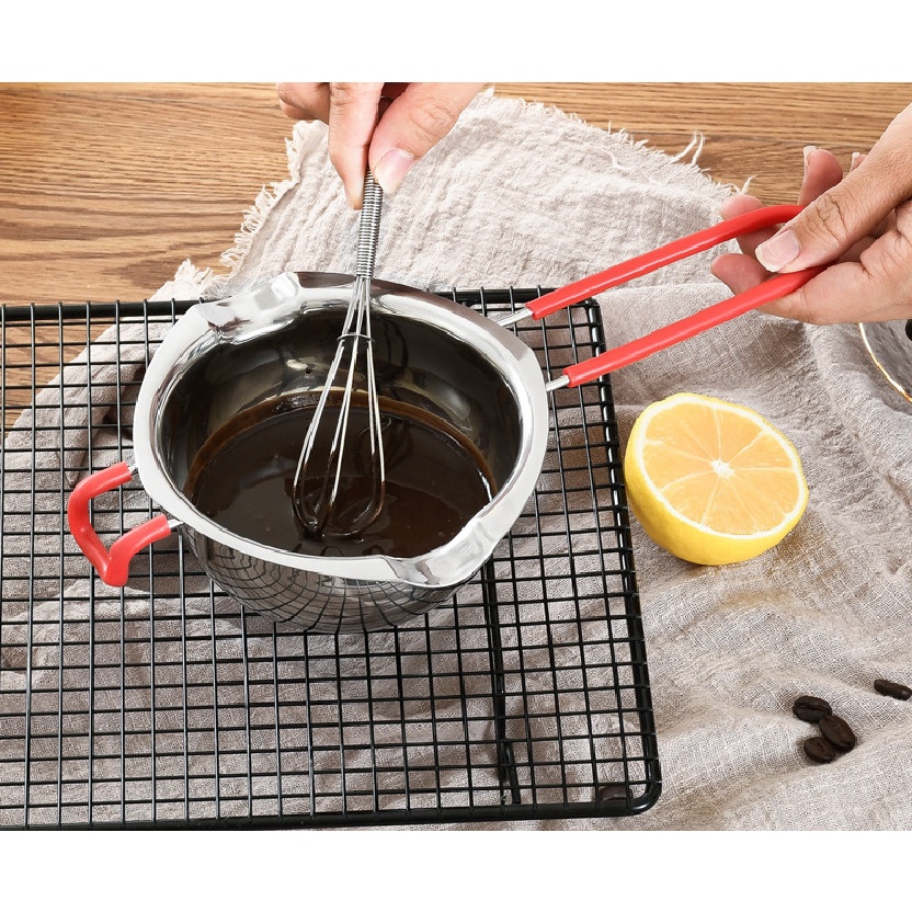 Nồi inox 304 nấu socola, bơ sữa, tan chảy, nấu soup bằng thép không gỉ tiện lợi 480ml có tay cầm silicon chống nóng