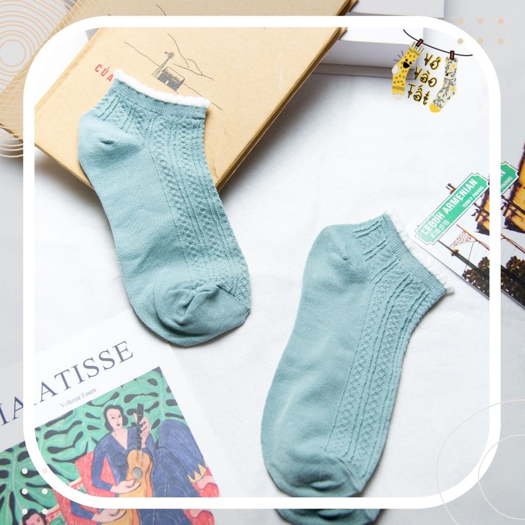 TẤT VỚ NỮ CỔ NGẮN TRƠN GÂN CÙNG MÀU NỔI DỌC