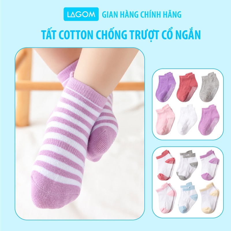 [Combo 6 đôi] Vớ cho bé 1-3-5 tuổi chống trượt cao cấp | Tất cho bé trai &amp; bé gái ngắn cổ kẻ sọc cotton mềm mịn