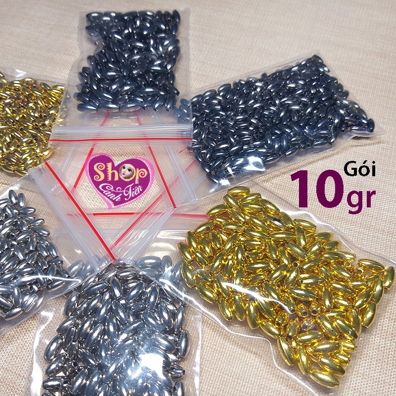 Gói Hạt cườm thoi 3x6mm, 4x8mm (cườm thóc) ánh kim làm đồ Thủ công