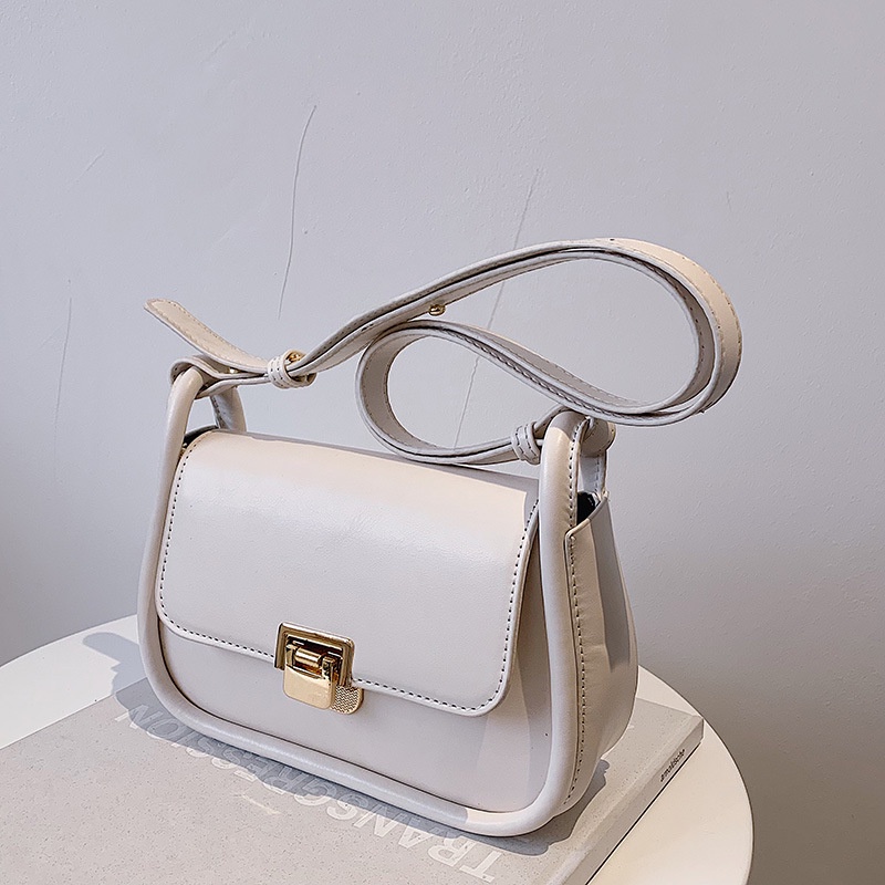 Túi Đeo Vai Có Khóa Màu Xanh Dương Phong Cách Pháp Thời Trang Cho Nữ