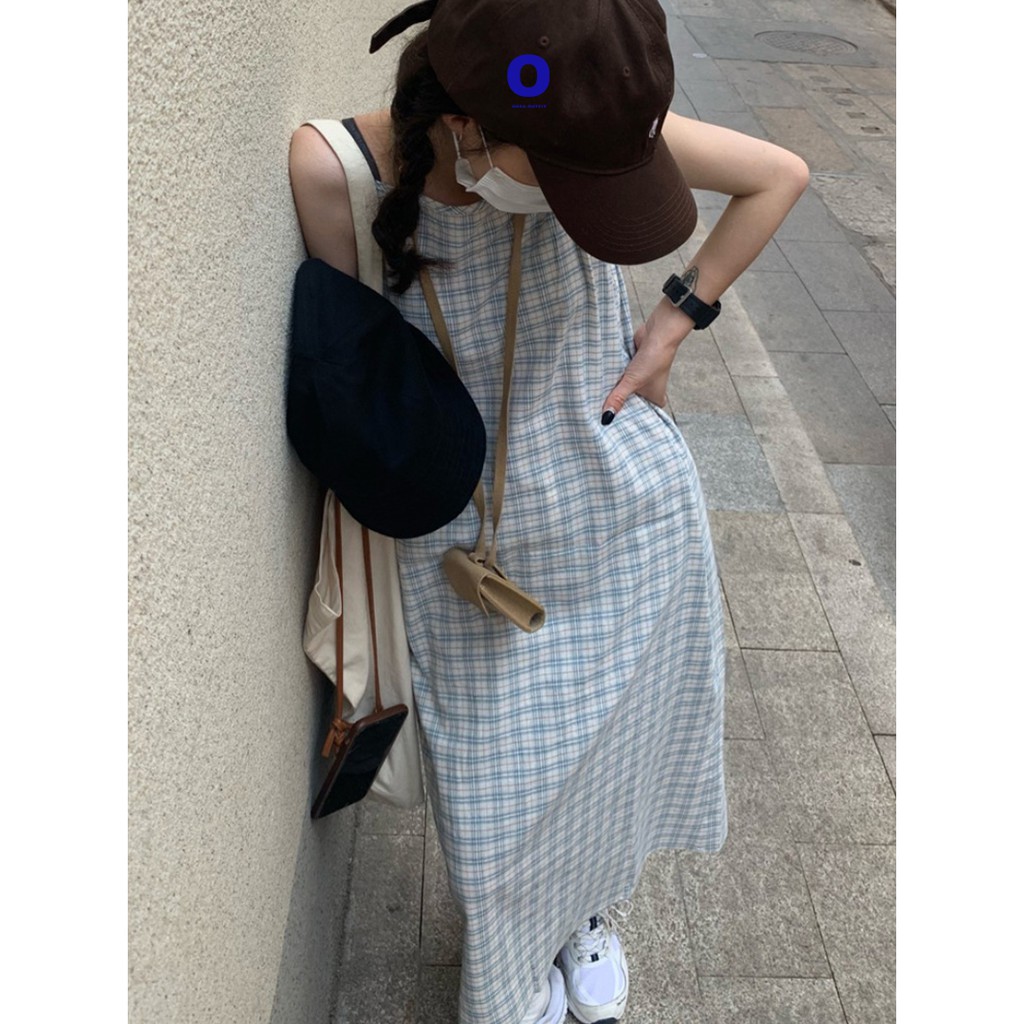 CARO DRESS Đầm caro basic mùa hè, đầm đơn giản phong cách Nhật Bản. Đầm màu xanh caro nhẹ nhàng.