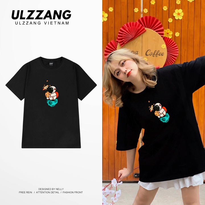 Áo thun unisex local brand ULZZ ULZZANG cotton 100% form dáng rộng tay lỡ in hình phi hành gia cute