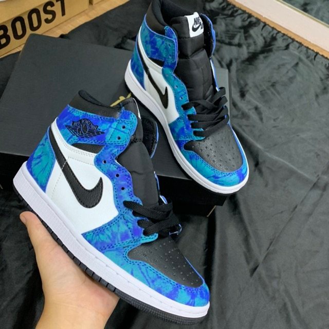 Giày Jordan Cổ Cao Xanh Loang Đậm, Giày Thể Thao JD1 Tie Dye Xanh Nước Biển Hàng Đẹp Đủ Size Nam Nữ