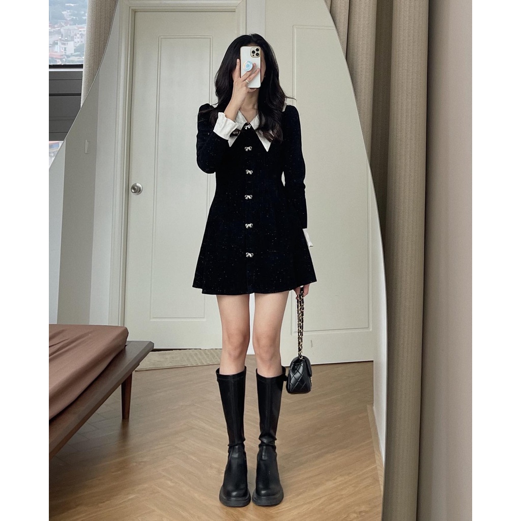 (ảnh thật) Audrey Váy dạ len pha cổ đức đính nơ 8647 | BigBuy360 - bigbuy360.vn