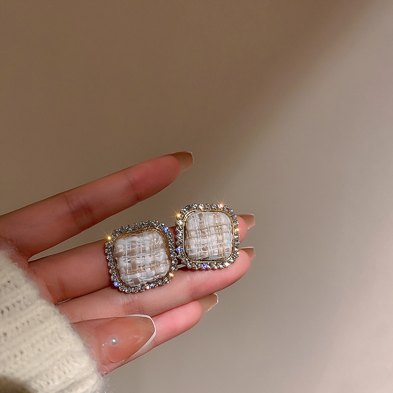 Khuyên tai mạ bạc 925 đính kim cương nhân tạo phong cách Hàn Quốc thời trang sang trọng cho nữ