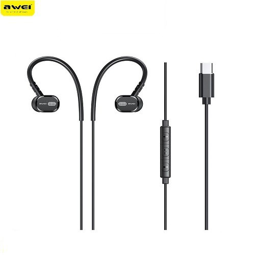 Awei TC-6 Mini Bass Stereo Type-C Plug Hanging Ear Wire Earbuds With Wire Control