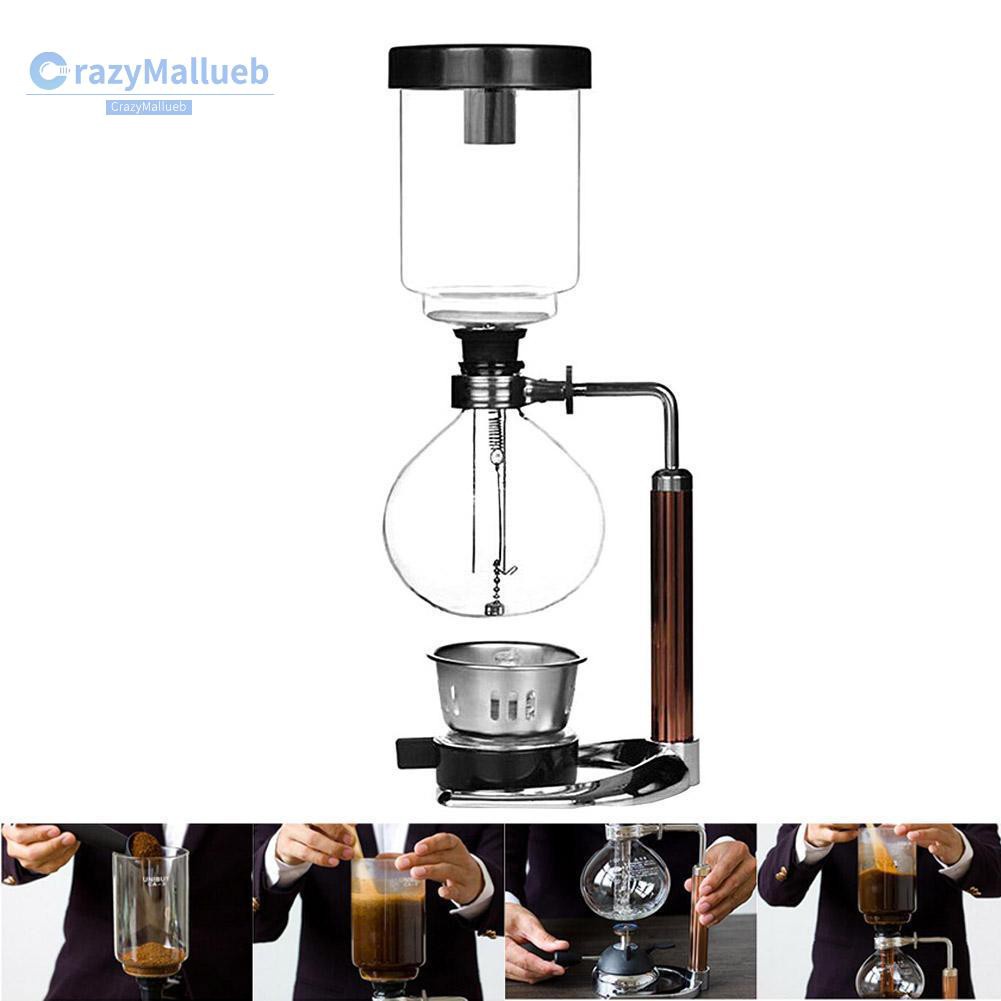 Crazymallueb❤Hand Siphon Coffee Maker Pot Heat-resistant Glass Coffee Machine Filter Kitchen Supplies❤Kitchen