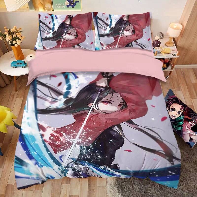 Bộ Chăn Ga Và Vỏ Gối 3 Trong 1 In Hình Anime Demon Slayer Giyuu Shinobu