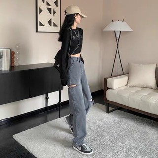 Quần jean rách nữ màu xám khói [ oder taobao ]