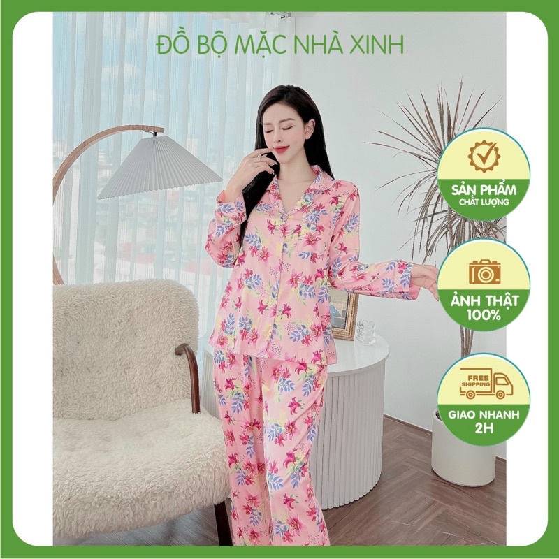 Bộ tay dài ⚡️ẢNH SHOP CHỤP⚡️ chất lụa cực mát nhẹ mặc bao thoải mái , bộ mặc nhà 2022