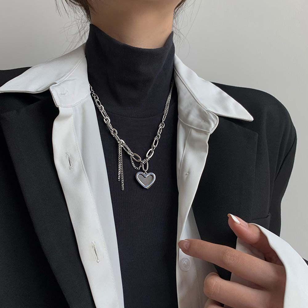 FORBETTER Dây Chuyền Choker Bằng Thép Không Gỉ Mặt Trái Tim Phối Tua Rua Thời Trang Cho Nữ