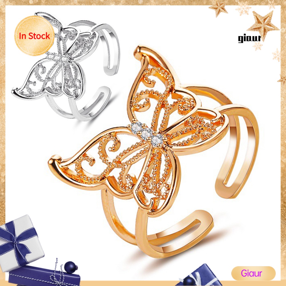 Nhẫn Hở Bản Rộng Đính Đá Hình Bướm Thời Trang Cho Nữ