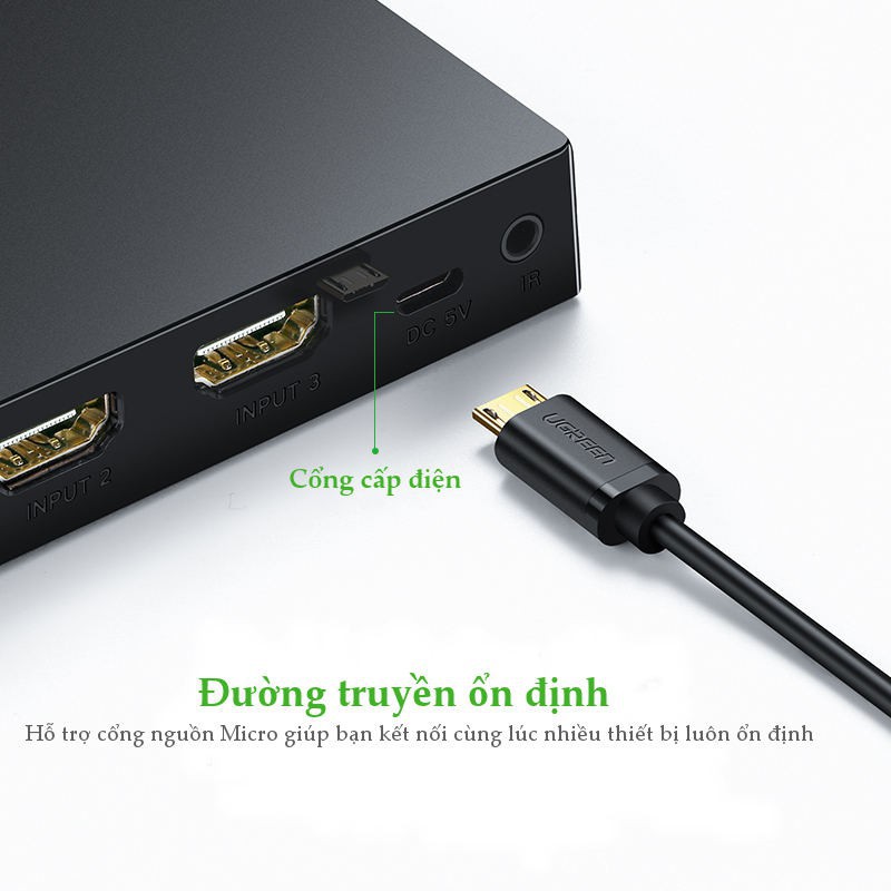 Bộ gộp HDMI 5 ra 1 hỗ trợ 3D full HD Ugreen 40205 - Hàng Chính Hãng