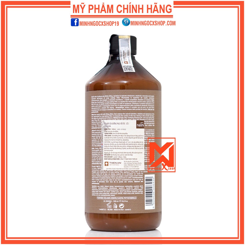 Dầu hấp sữa dưỡng phục hồi NASHI FILLER THERAPY CHAI SỐ 3 1000ml chính hãng