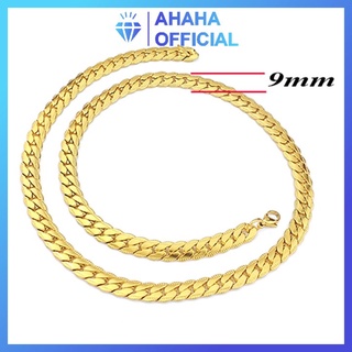 Dây chuyền nam inox cao cấp thời trang kiểu lặc khít chạm 2 bên ahaha.official 9mm màu mạ vàng thép không gỉ PTDCNA59