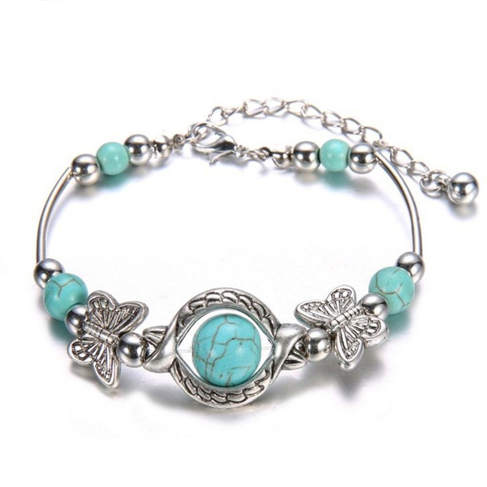 Vòng tay charm ngọc lam kiểu vintage thời trang cho nữ