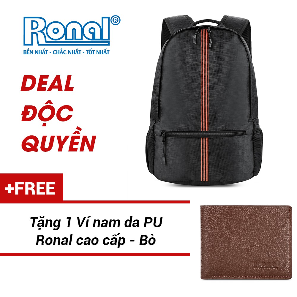 Ba lô Ronal BL83 - Đen in cam tặng ví nam màu bò