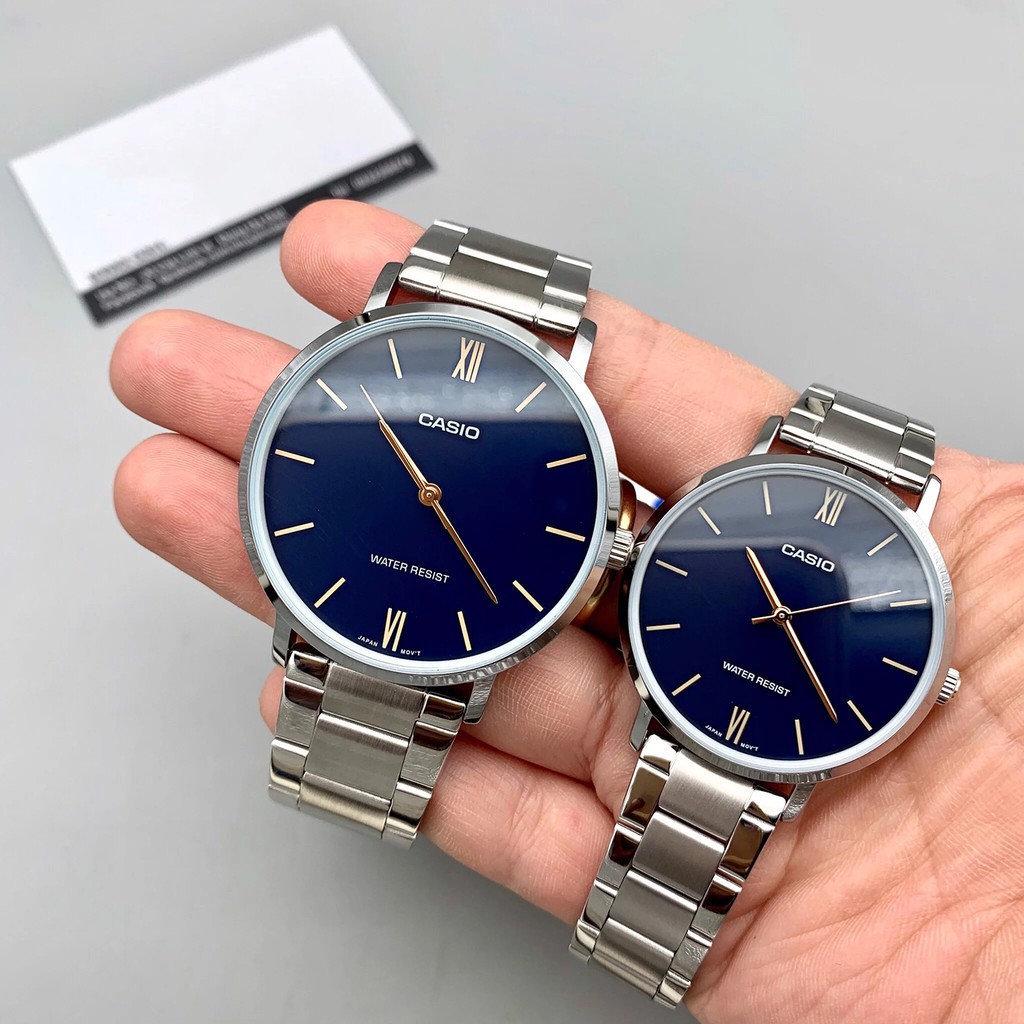 Đồng hồ đôi nam nữ dây kim loại Casio Anh Khuê MTP/LTP VT01D-2B