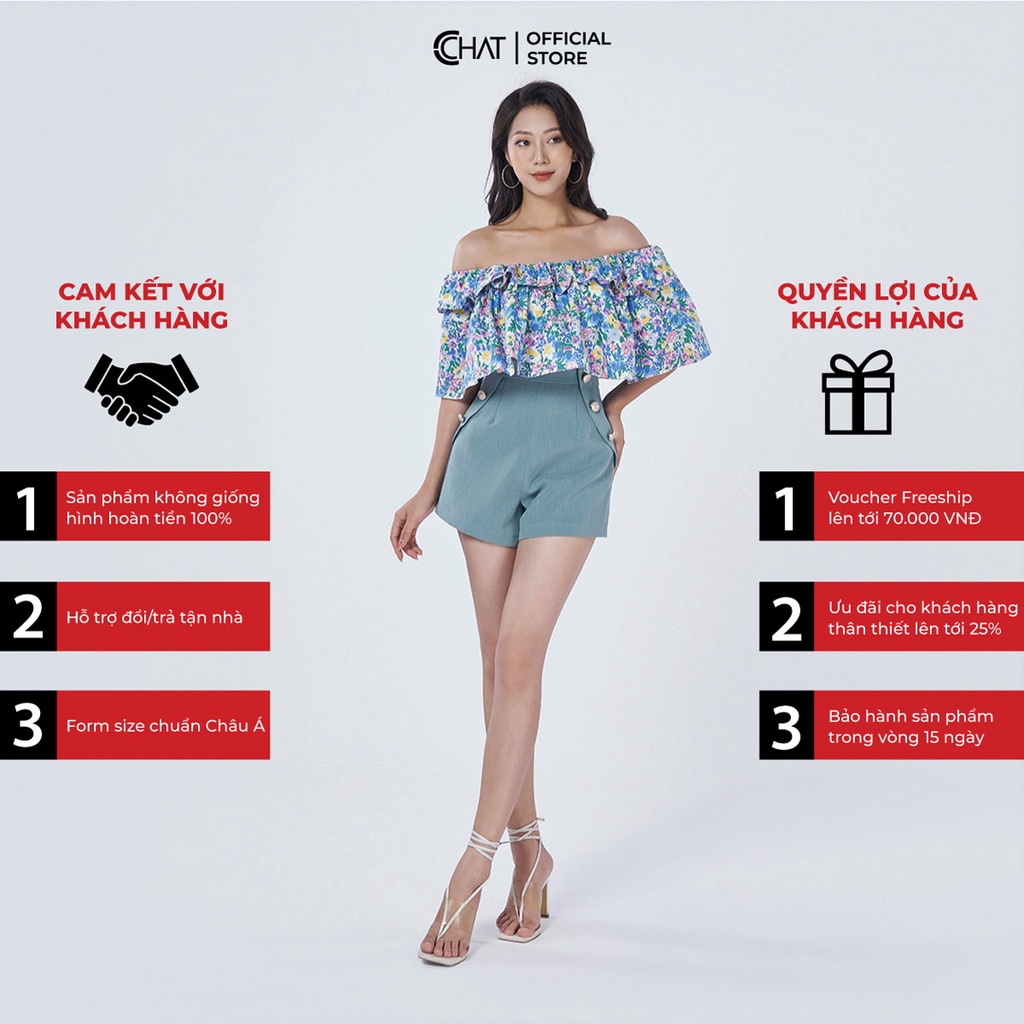 Áo Kiểu Nữ 𝐂𝐂𝐇𝐀𝐓 Trễ Vai Họa Tiết 2 Tầng Bèo Chất Thô Cao Cấp 92ANT5001AT