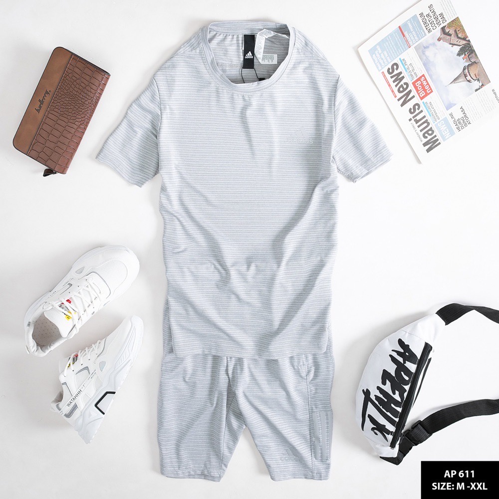 Bộ thể thao nam adidas cao cấp mùa hè cộc tay chất thun lạnh mã 611