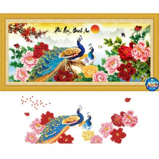 Tranh đính đá phú quý bình an tuyệt đẹp kt 115*50cm