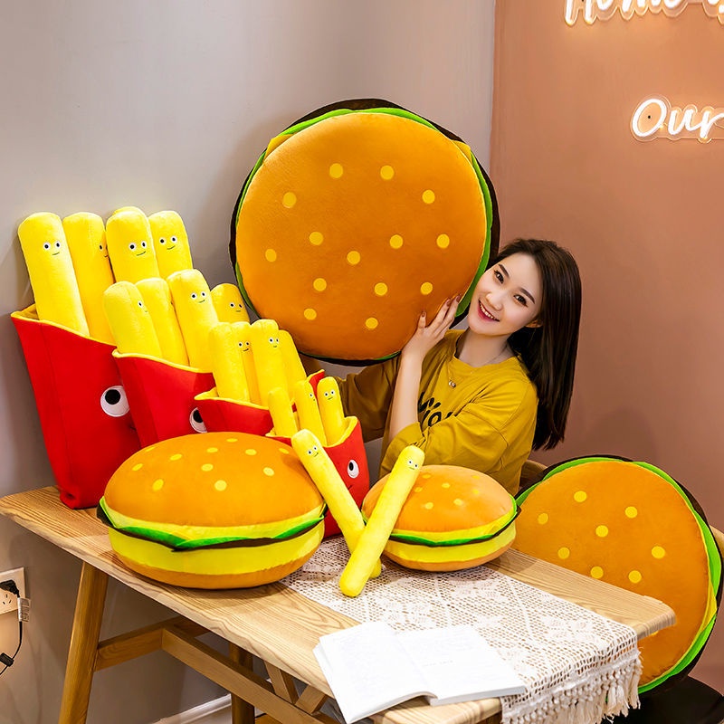 Gối Nhồi Bông Hình Hamburger/Khoai Tây Chiên/Bánh Hamburger Sáng Tạo 60CM