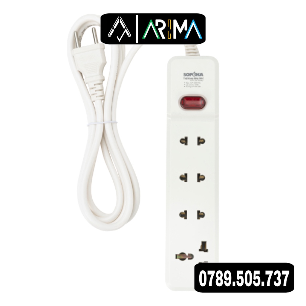 Ổ cắm điện có dây chịu tải cao 1200W SOPOKA, Công tắc an toàn, Bảo hành 12 tháng