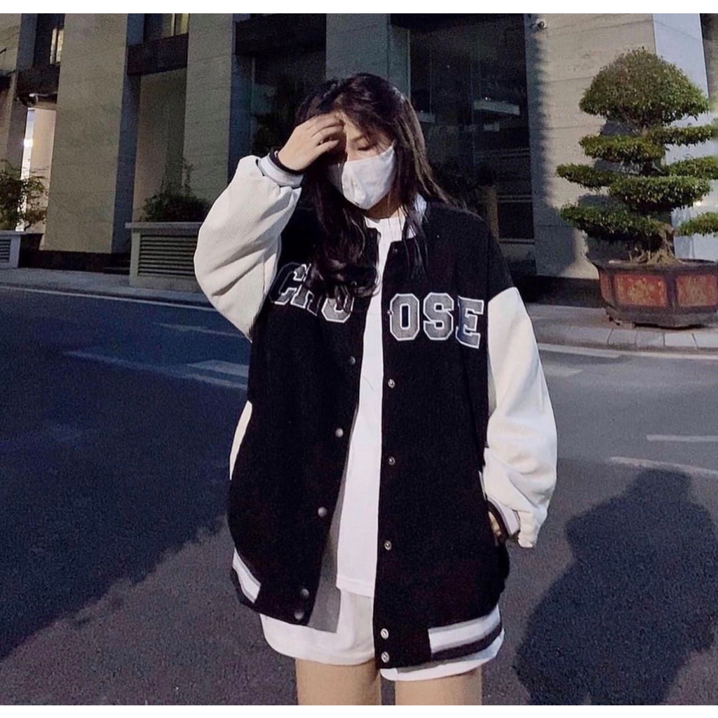 Áo khoác, áo bomber nhung phối tay CHOOSE chất nhung tăm cực xịn