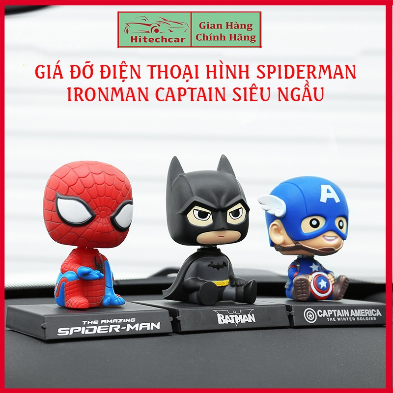 Phụ Kiện Trang Trí Taplo Xe Hơi Kèm Giá Đỡ Điện Thoại Nhân Vật Spiderman Iron Man Captain Cực Đáng Yêu Trang Trí Ô Tô