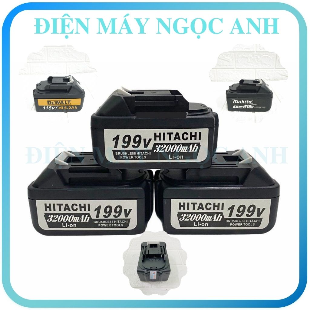 Pin máy khoan siết bắn bắt vít bulong không chổi than hitachi makita dewalt máy 10 Cell màu tím 199V, 118V