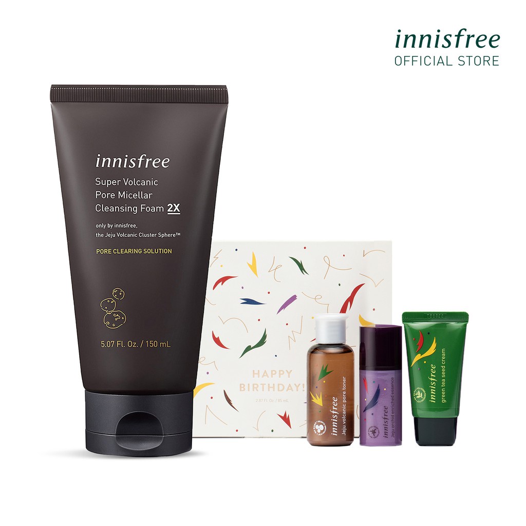 Bộ chăm sóc thu nhỏ lỗ chân lông innisfree Jeju Super Volcanic Pore Micellar Cleansing Foam 2X Set