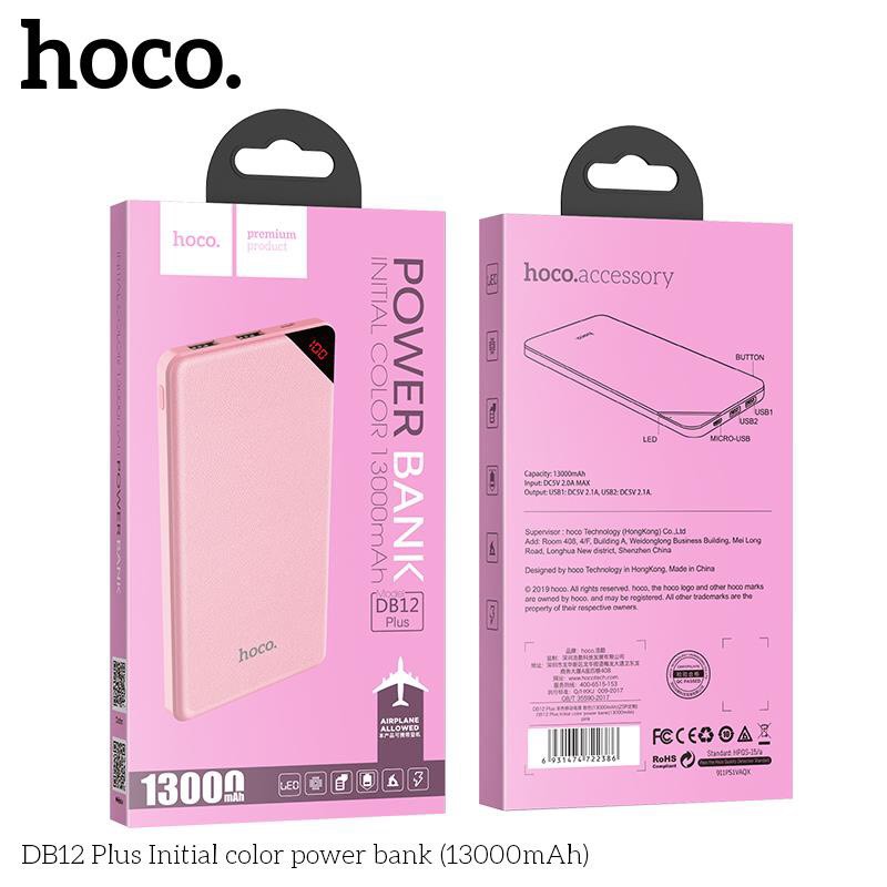 Sạc dự phòng Hoco DB12 13000 mAh Có Đèn LED Hiển Thị Trạng Thái Pin- Tích Hợp 2 Cổng Ra USB - Phụ Kiện THG