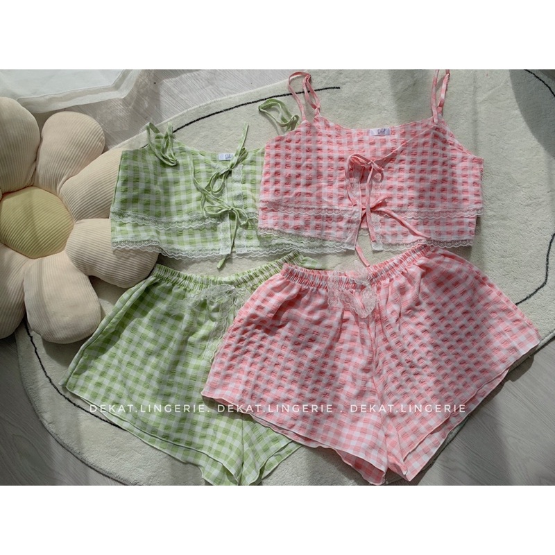 Set bộ SPRING hoạ tiết caro trendy, chất liệu cotton xốp phối ren mềm mại